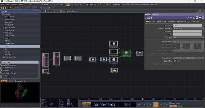 Finally, we continued to experiment with Touch Designer, but we weren't able to fully render and have the shape be displayed on the screen, as well as be functional with the Arduino. Though, I did try to play around with some of the settings, but nothing changed.