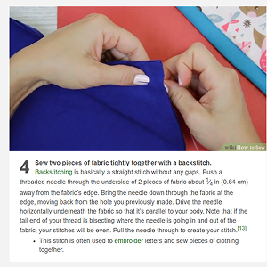 Also, while I was working on Activity 1 I had to do some research as to how to sew 2 pieces of fabric together using a backstitch, as it'd been a while since I have done it. The WikiHow article I found helped me immensely, breaking down each step.
